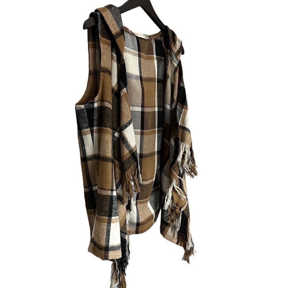 Altard State Women's Brown Plaid Hooded Cardigan Vest Size large - Picture 2 of 7